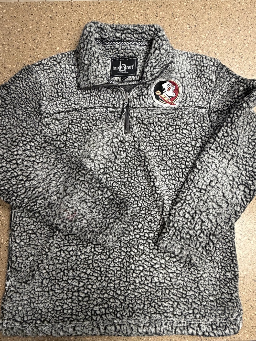boxercraft Gray Sherpa Quarter-Zip Varsity Jacket with Team Patch